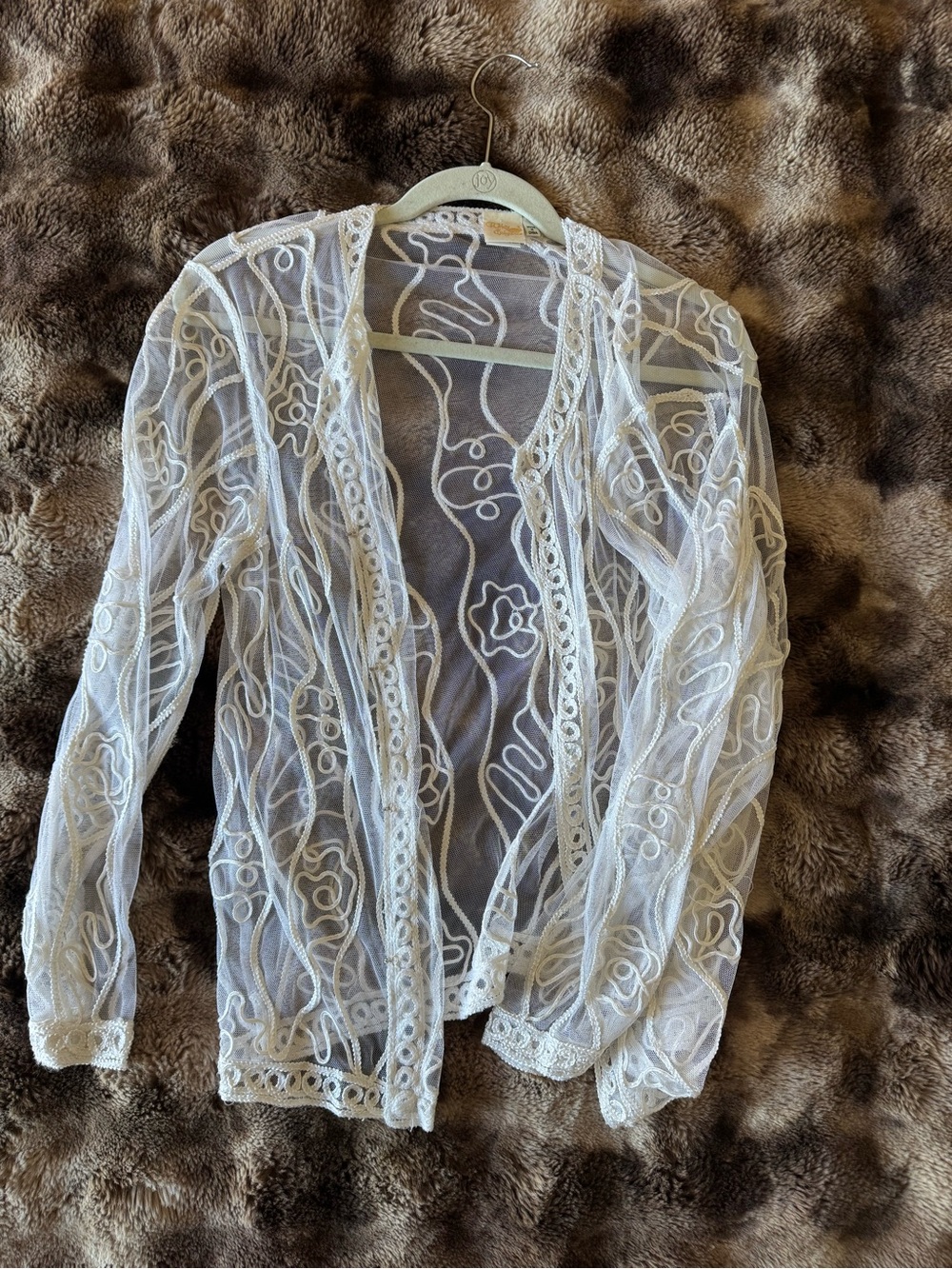 Sheer Embroidered Lace Cardigan - White
